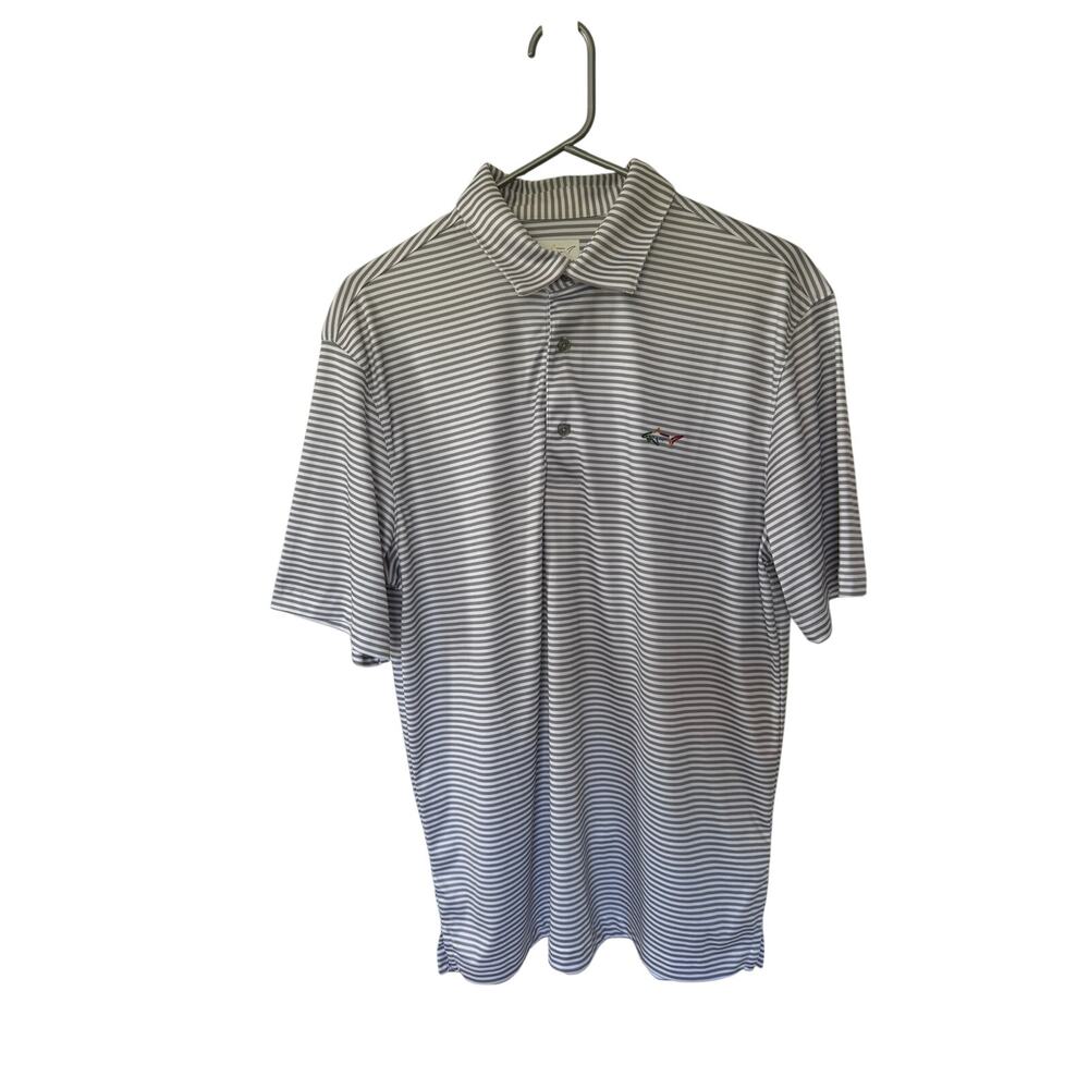 Greg Norman Five Iron Grey White Striped Golf Polo Men's M